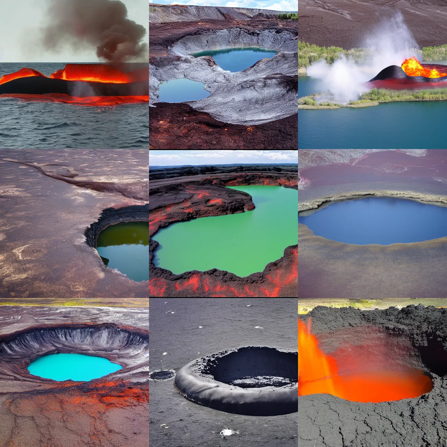 Prompt: Molten lava lake, in it is a submarine surfacing