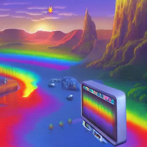 Image similar to a beautiful matte painting of nyan cat, by steve argyle and mark arian