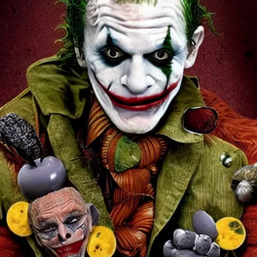 Image similar to giuseppe arcimboldo, new scifi movie, film still,,,,,,,,,,,,,,,,,,,,,,,,,,,,,,,,,, the joker