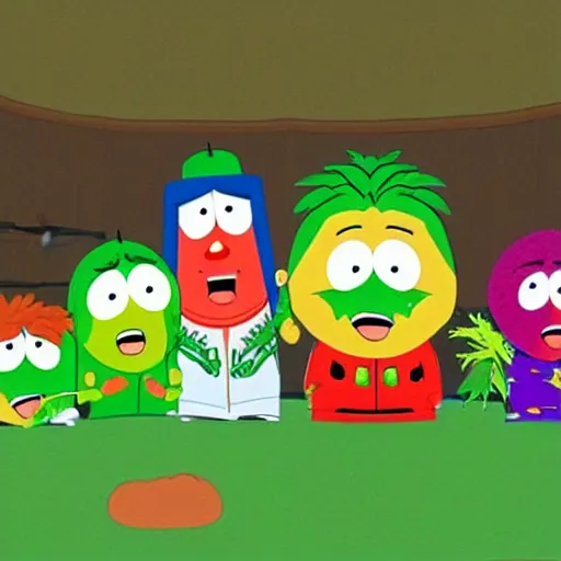 Prompt: “ veggie tales in south park ”