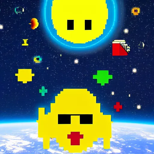 Image similar to pacman in space, 4k, pixelated