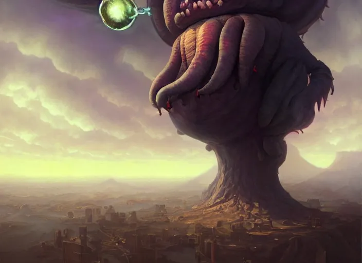 Prompt: massive eldritch minion in the sky, grand, dark, horrifying, end of the world, trending on artstation, by Huang Guangjian and Gil Elvgren and Sachin Teng