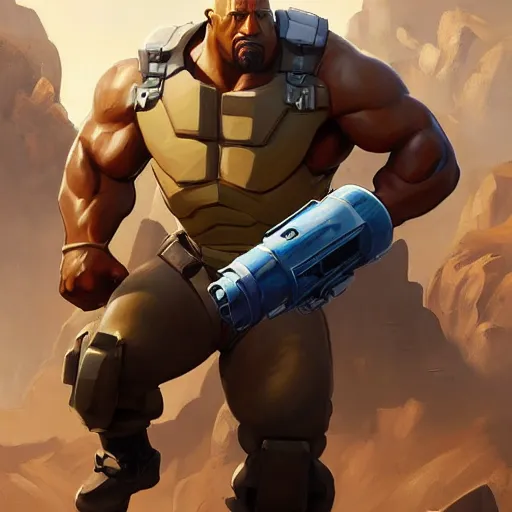 Image similar to greg manchess portrait painting of fully armored foundation aka dwayne the rock johnson from fortnite as overwatch character, medium shot, asymmetrical, profile picture, organic painting, sunny day, matte painting, bold shapes, hard edges, street art, trending on artstation, by huang guangjian, gil elvgren, ruan jia, greg rutkowski, gaston bussiere