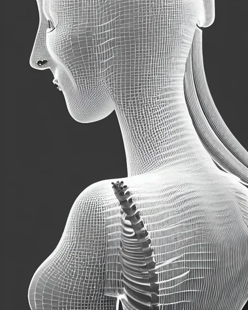 Prompt: mythical dreamy black and white organic translucent bio-mechanical spinal ribbed profile face portrait detail of mechanical beautiful female angelic-human-queen-realistic-doll-cyborg, highly detailed, intricate crystal jelly steampunk ornate, poetic, 3D render, digital art, octane render, 8K artistic photography, photo-realistic, by Dora Maar