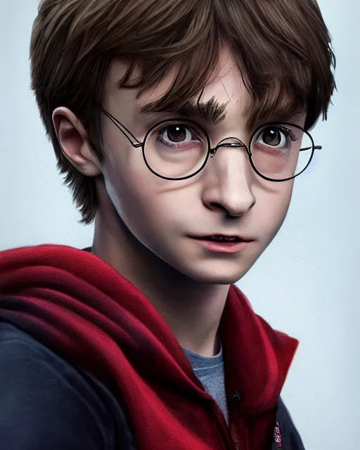 Image similar to portrait of a small, skinny 1 7 - year - old boy harry potter, hyper realistic face, beautiful eyes, character art, art by mark brooks, hyperdetailed, cryengine, trending on artstation, digital art