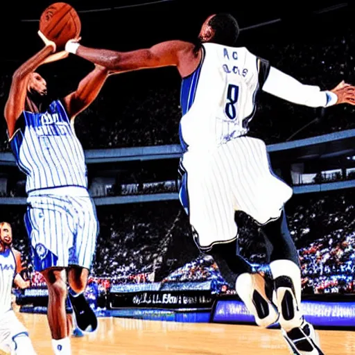 Prompt: a dark fantasy illustration of Tracy McGrady playing basketball for the Orlando Magic