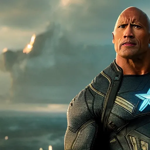 Image similar to film still of Dwayne the Rock Johnson fighting in avengers endgame