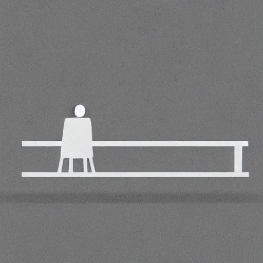 Image similar to digital art, stick figure sitting on the ledge of a bed, simplistic, creative
