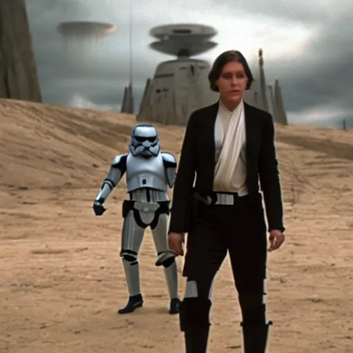 Prompt: a film still of deleted star wars scenes realistic, detailed, wearing suit
