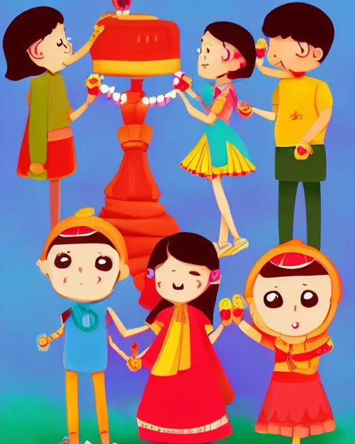 Image similar to cutest cartoon illustration of raksha bandhan, cute, colorful, beautiful, artstation, deviantart, pinterest, 5 0 0 px