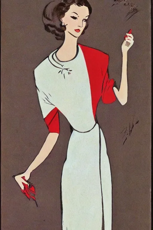 Image similar to beautiful slim and shapely young woman, elegant look, peasant dress, 1960\'s soviet propaganda art