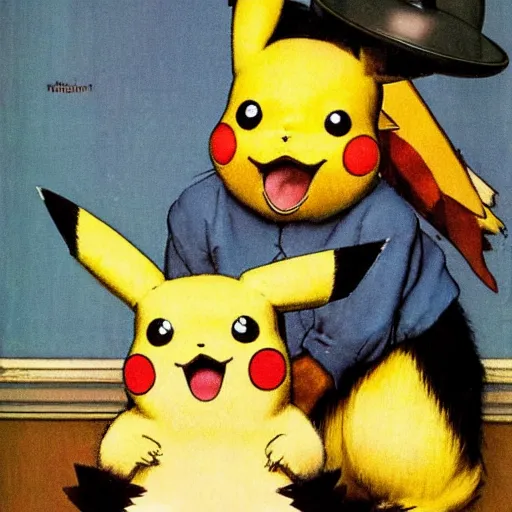 Prompt: pikachu by norman rockwell