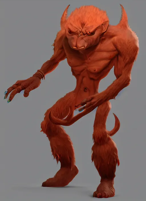 Image similar to а fantasy Proto-Slavic skinny red troll creature inspired blizzard games, full body, detailed and realistic, 4k, trending on artstation, octane render