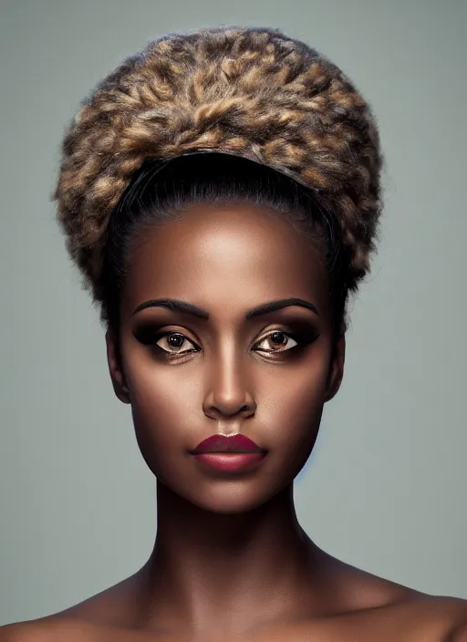 Image similar to photo of a stunningly beautiful young black woman, highly detailed, 3 5 mm photo, artstation, concept art, sharp focus, 2 8 mm macro photo, incredibly beautiful and symmetrical face, incredibly detailed, award winning art, royal