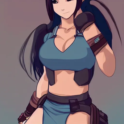 Image similar to high quality artwork of tifa lockhart dressed as korra, trending on artstartion