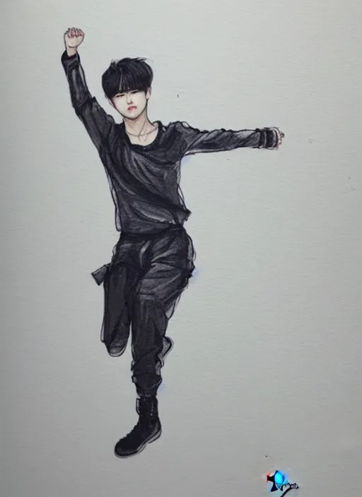 Image similar to of jimin, dynamic pose, by @ yanomanika, wlop! cfg _ scale 9