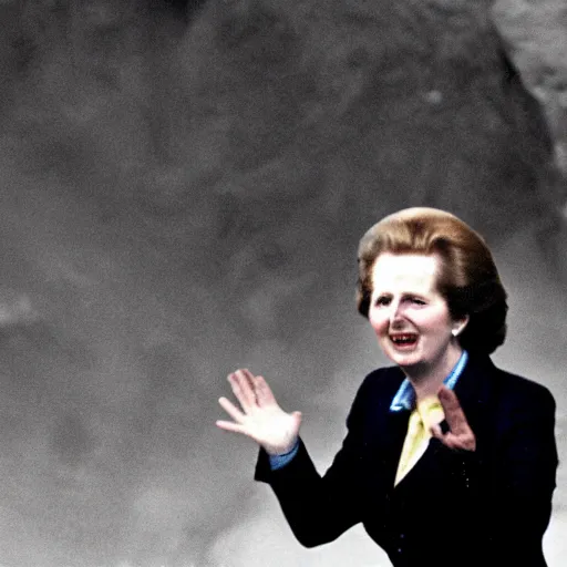 Prompt: margaret thatcher falling from a cliff