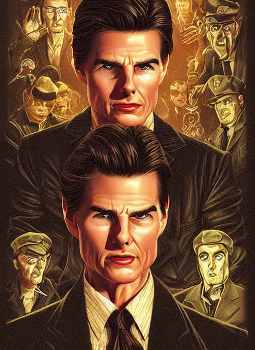 Prompt: small innocent tom cruise, evil beings pull the strings into his mind, they reach into his mind, twin peaks poster art, from scene from twin peaks, by michael whelan, artgerm, retro, nostalgic, old fashioned