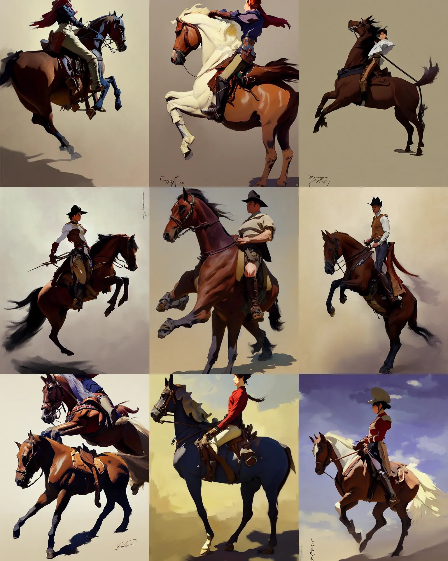 Image similar to cloth fabric riding horse jodhpurs side view greg manchess painting by sargent and leyendecker, studio ghibli, fantasy, medium shot, asymmetrical, intricate, elegant, matte painting, illustration, hearthstone, by greg rutkowski, by greg tocchini, by james gilleard, by joe fenton