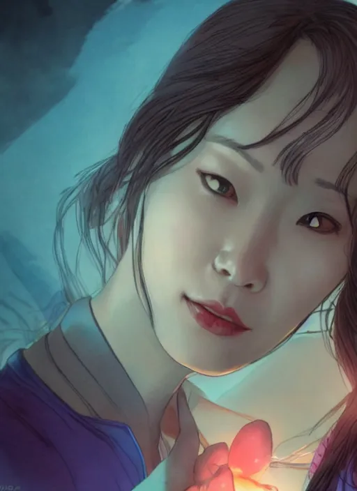 Prompt: portrait of jeon so min, falling in love, glowing with heart aura. sharp focus, cinematic pose, cinematic lighting, unreal engine render. art by josan gonzales and moebius and deathburger.