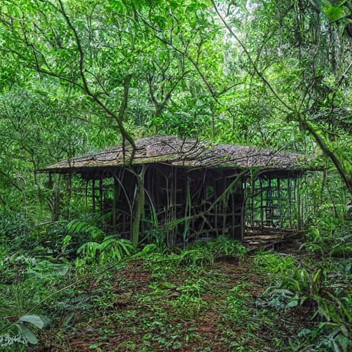Image similar to An old Gast station in a dense jungle