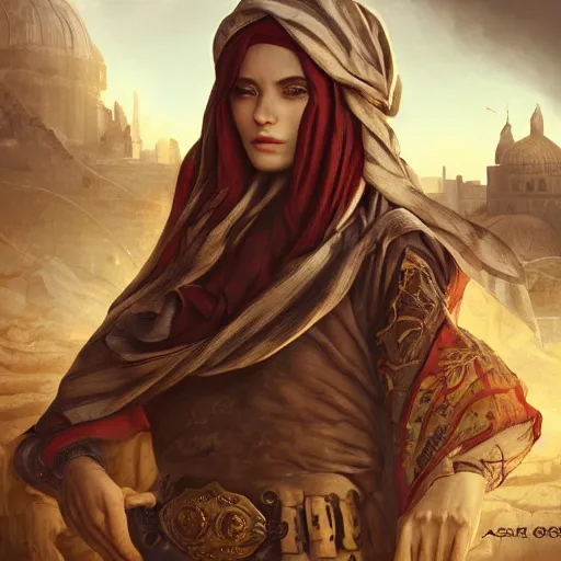 Image similar to the personification of the country Palestine by artgerm and wlop and scott fischer and seb mckinnon, digital art, highly detailed, wide shot, intricate, fantasy, mystical, sharp focus, Trending on Artstation HQ, deviantart, unreal engine 5, 4K UHD image