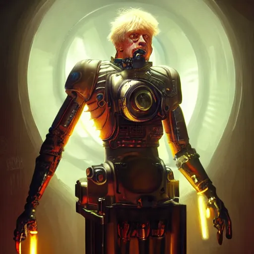 Image similar to cyborg steampunk boris johnson in a nightclub, anatomy, bathed in light, highly detailed, photorealistic, artstation, smooth, sharp focus, illustration, unreal engine 5, 8 k, art by artgerm and greg rutkowski and edgar maxence