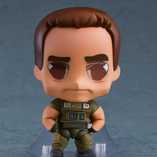 Prompt: arnold schwarzenegger as nendoroid in a little tank, kodak film