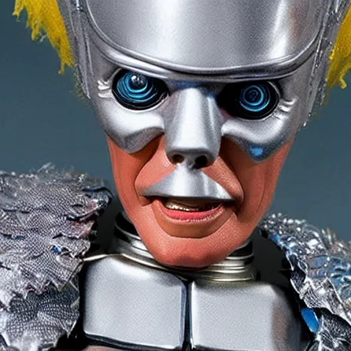 Prompt: a still from a tv commercial for an action figure of christopher walken as the tin man from the wiz the movie, 4 k, highly detailed, award winning, look at all that detail!