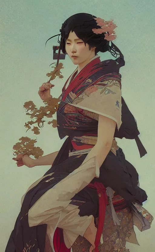 Image similar to personification of japan, highly detailed, digital painting, artstation, concept art, sharp focus, illustration, art by greg rutkowski and alphonse mucha