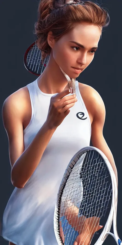 Image similar to a beautiful young elegant girl playing tennis, with a close-up of the upper body in the style of stefan kostic, realistic, sharp focus, 8k high definition, insanely detailed, intricate, elegant, art by stanley lau and artgerm