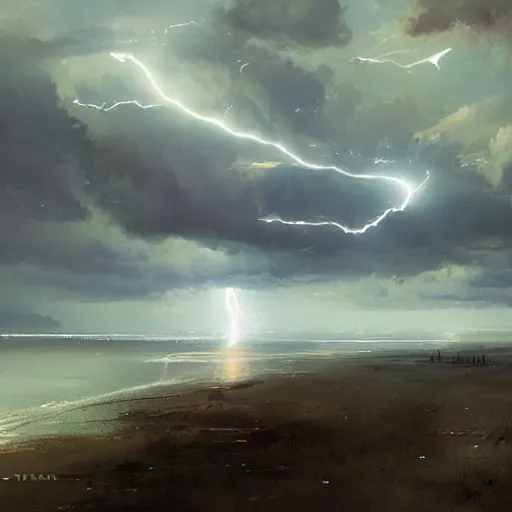 Image similar to lightning clouds by greg rutkowski