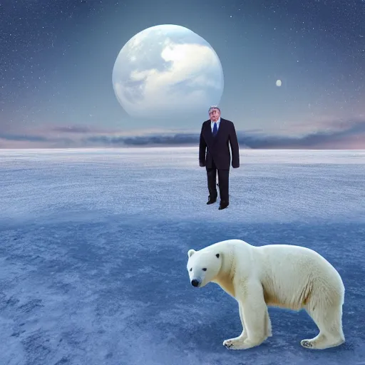 Prompt: Joe Manchin and a polar bear as best friends in the arctic; digital art; 4k,