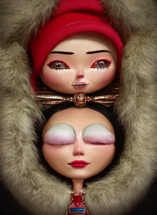 Image similar to closeup profile portrait of tin toy bjork eskimo igloo bikini, depth of field, zeiss lens, detailed, symmetrical, centered, fashion photoshoot, by nicoletta ceccoli, mark ryden, lostfish, breathtaking, 8 k resolution, extremely detailed, beautiful, establishing shot, artistic, hyperrealistic, octane render
