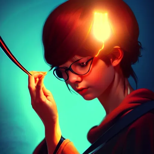 Prompt: a woman holding a magic wand casting a spell, concept art by Ilya Kuvshinov, contest winner, fantasy art, official art, concept art, high detail, experimental, high quality, hyperrealistic, 4k