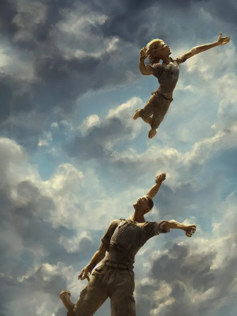 Image similar to arms raised to the sky by disney concept artists, blunt borders, rule of thirds, golden ratio, godly light, beautiful!!