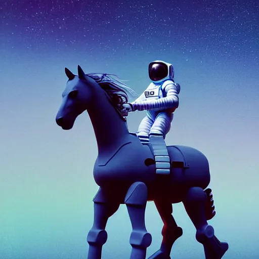 Prompt: digital art of horse situated on top of an human astronaut. from western by hiroyuki okiura and katsuhiro otomo and alejandro hodorovski style with many details by mike winkelmann and vincent di fate in sci - fi style. volumetric natural light photo on dsmc 3 system,