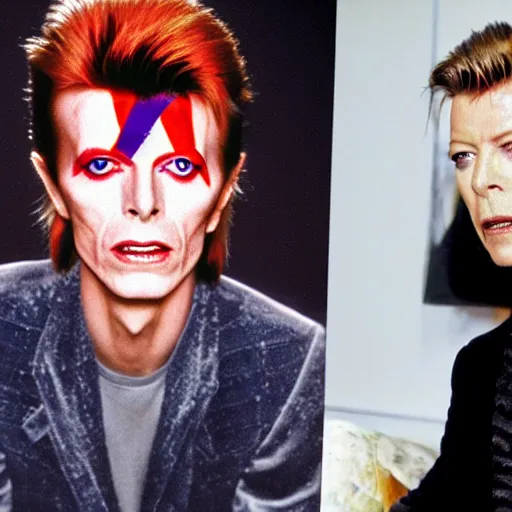 Prompt: david bowie speaking to the man who sold the world's eyes