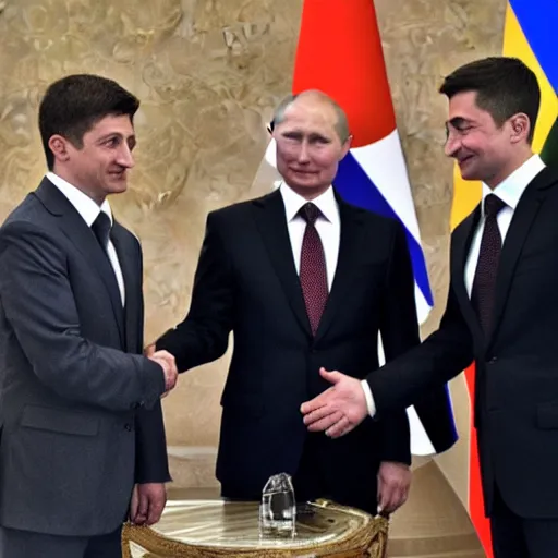 Image similar to putin shaking hand with zelensky