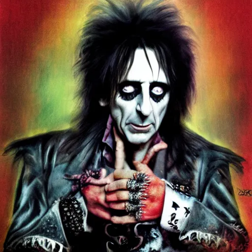 Image similar to alice cooper, portrait, obscure render, aesthetic, gaudy colors, matte painting