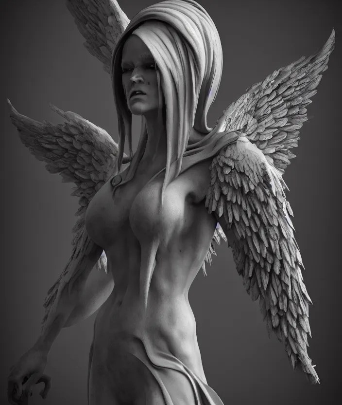 Prompt: intricate detail of angel of death, highly detailed, hollow marble, shadows, octane render, marble texture, high detail, warm lighting, volumetric, godrays, vivid, beautiful, neo - gothic, gothic, character concept design