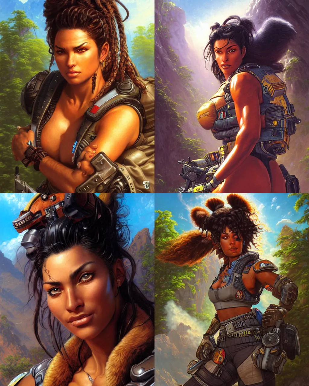 Prompt: portrait, loba andrade from apex legends, by greg staples, boris vallejo, thomas kinkade, sharp focus, hyperrealistic, intricate, summer day, sunlight, soft lighting, detailed