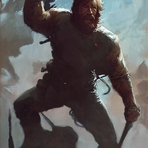 Image similar to cinematic portrait of Chuck Norris fighting Joe Biden by greg rutkowski and frank frazetta and peter mohrbacher and marc silvestri