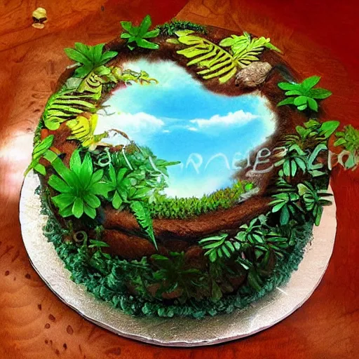 Image similar to a jungle on a cake, hyper realistic, ultra detailed, fantasy art, elegant, beautiful,