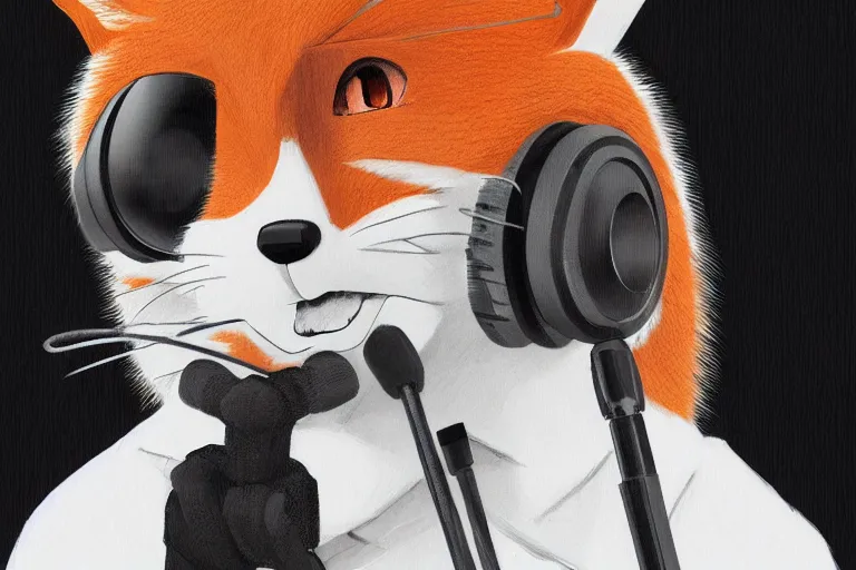 Prompt: an anthropomorphic fox wearing headphones and speaking into a high - end microphone in a recording studio., trending on artstation, anime, furry art, trending on furaffinity