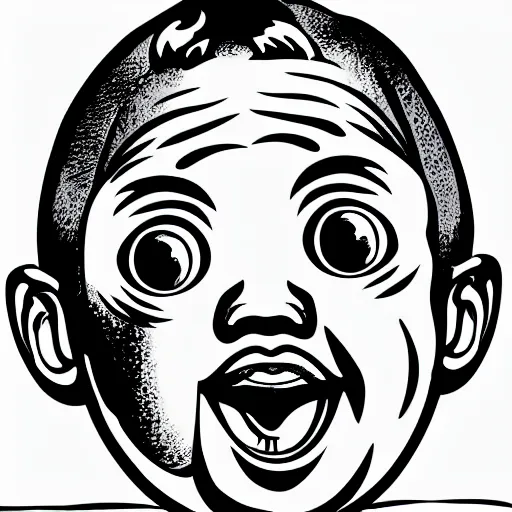 Image similar to a really ugly baby making a weird face, black and white vector art