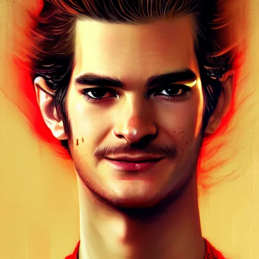 Prompt: colorful Captivating andrew garfield, brown eyes with red eye markers, slim body, wearing a detailed Japanese kimono with golden details, atmospheric lighting, painted, intricate, 4k, highly detailed by Charlie Bowater