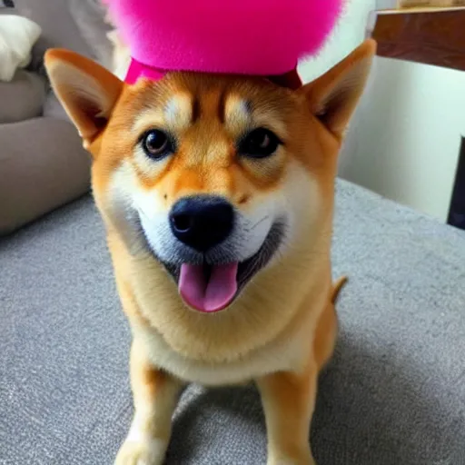 Prompt: Shiba Inu wearing a silly hat