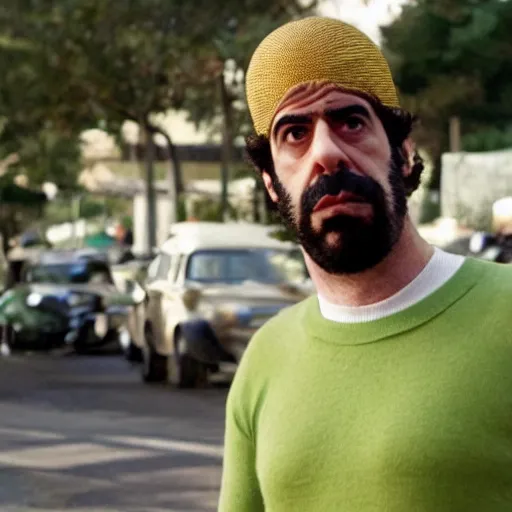 Prompt: film still of sascha baron cohen as luigi in luigi (2023)