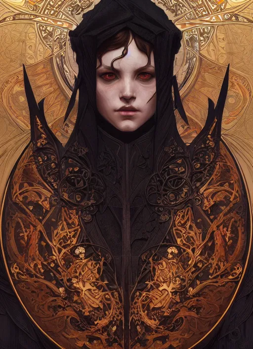 Image similar to symmetry!! portrait of grim reeper, fantasy, medieval wear, intricate, elegant, highly detailed, digital painting, artstation, concept art, smooth, sharp focus, illustration, art by artgerm and greg rutkowski and alphonse mucha